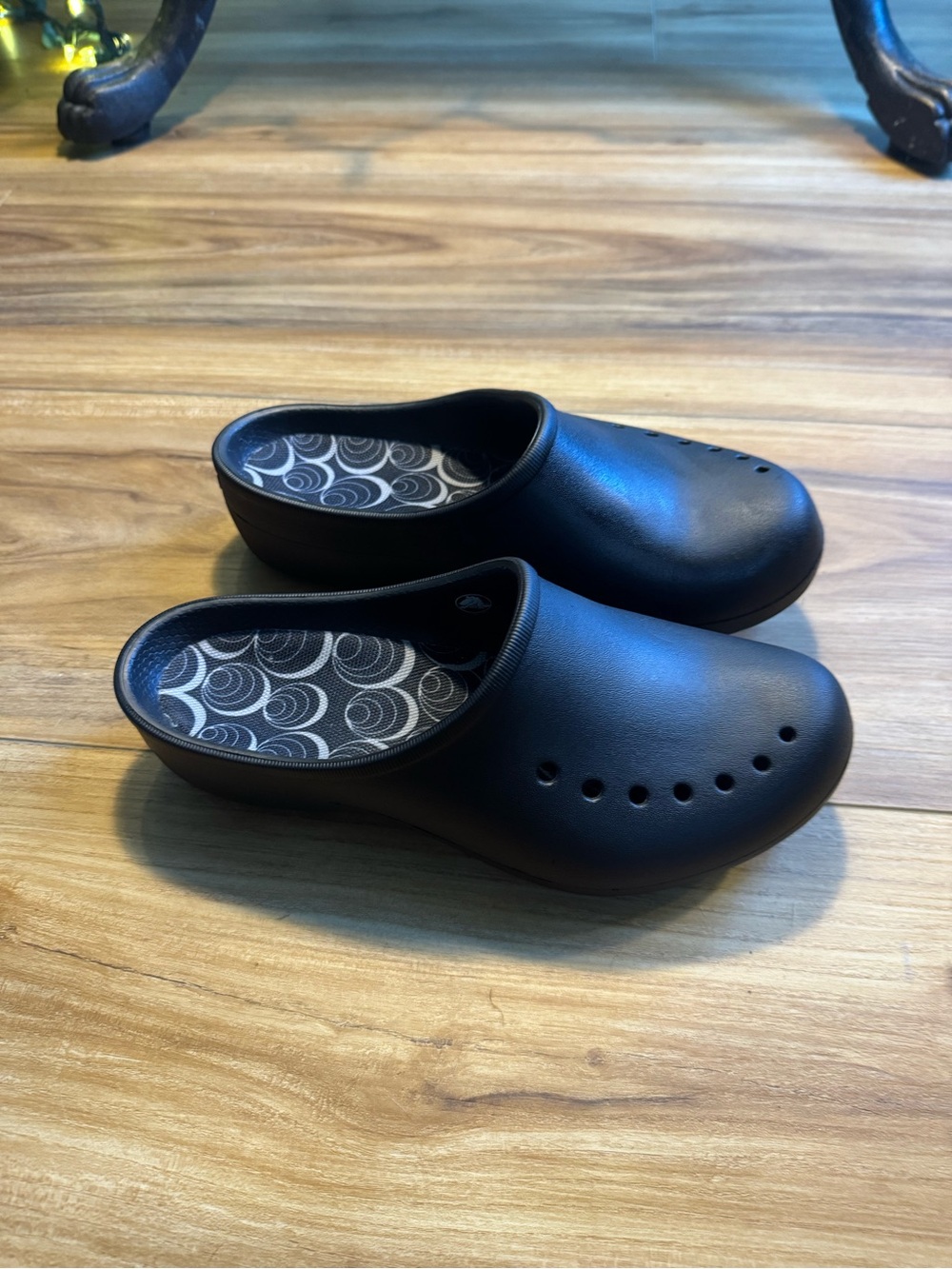 CROCS Black Slip-On Clog Mules with Patterned Insole